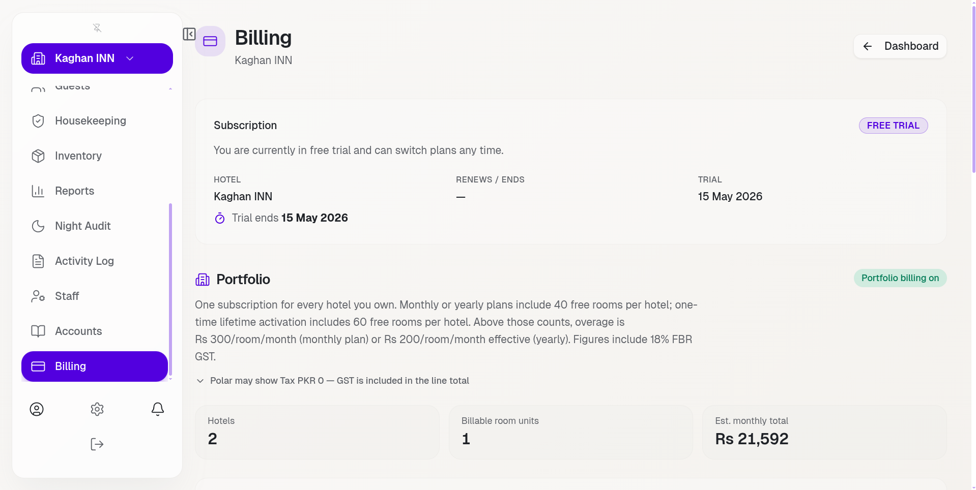 Billing — Hostanova Core product screenshot