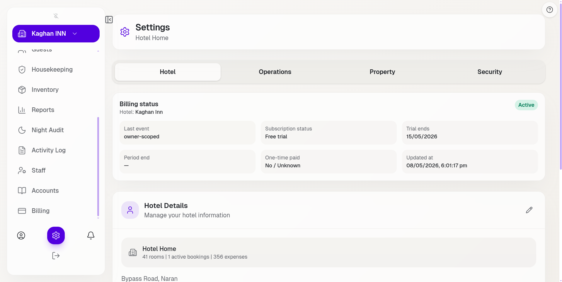 Settings — Hostanova Core product screenshot